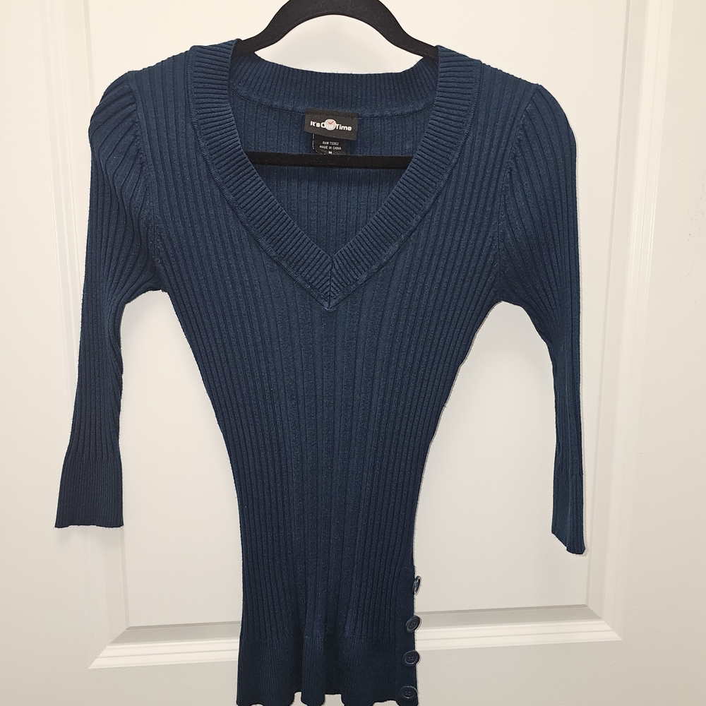 It's Our Time Teal Ribbed V-Neck Sweater